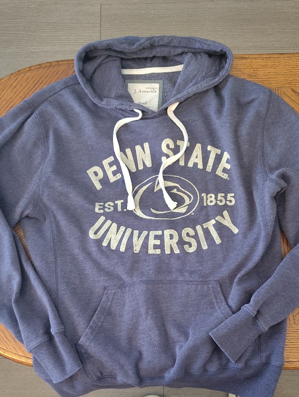 J. America Heather Blue Penn State University Hooded Sweatshirt - Small (Unisex)